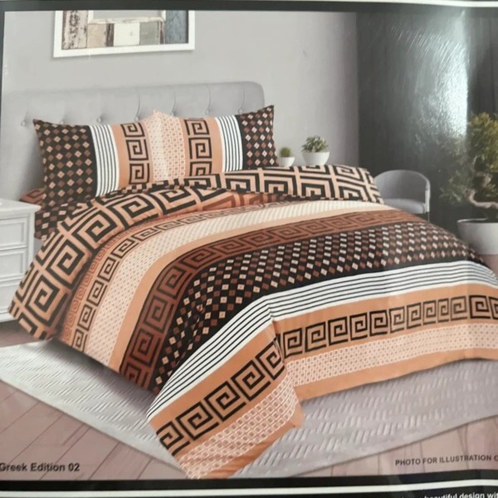 JM Collection Greek Key Duvet Cover in Black and Tan